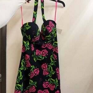 Betsey Johnson Black Dress with Vibrant Floral Pattern